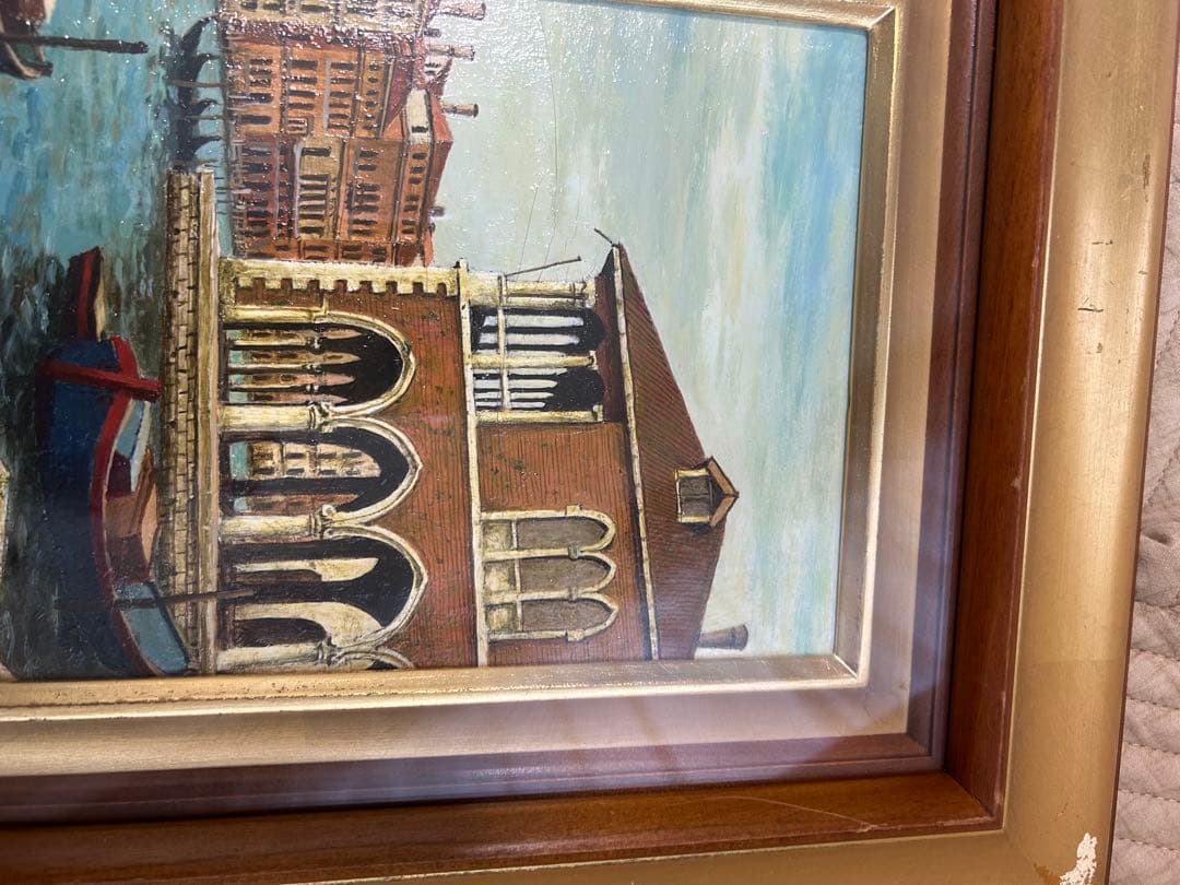 玉之内満雄[ベニス] ヴェネツィアの風景 油彩画 金色フレーム