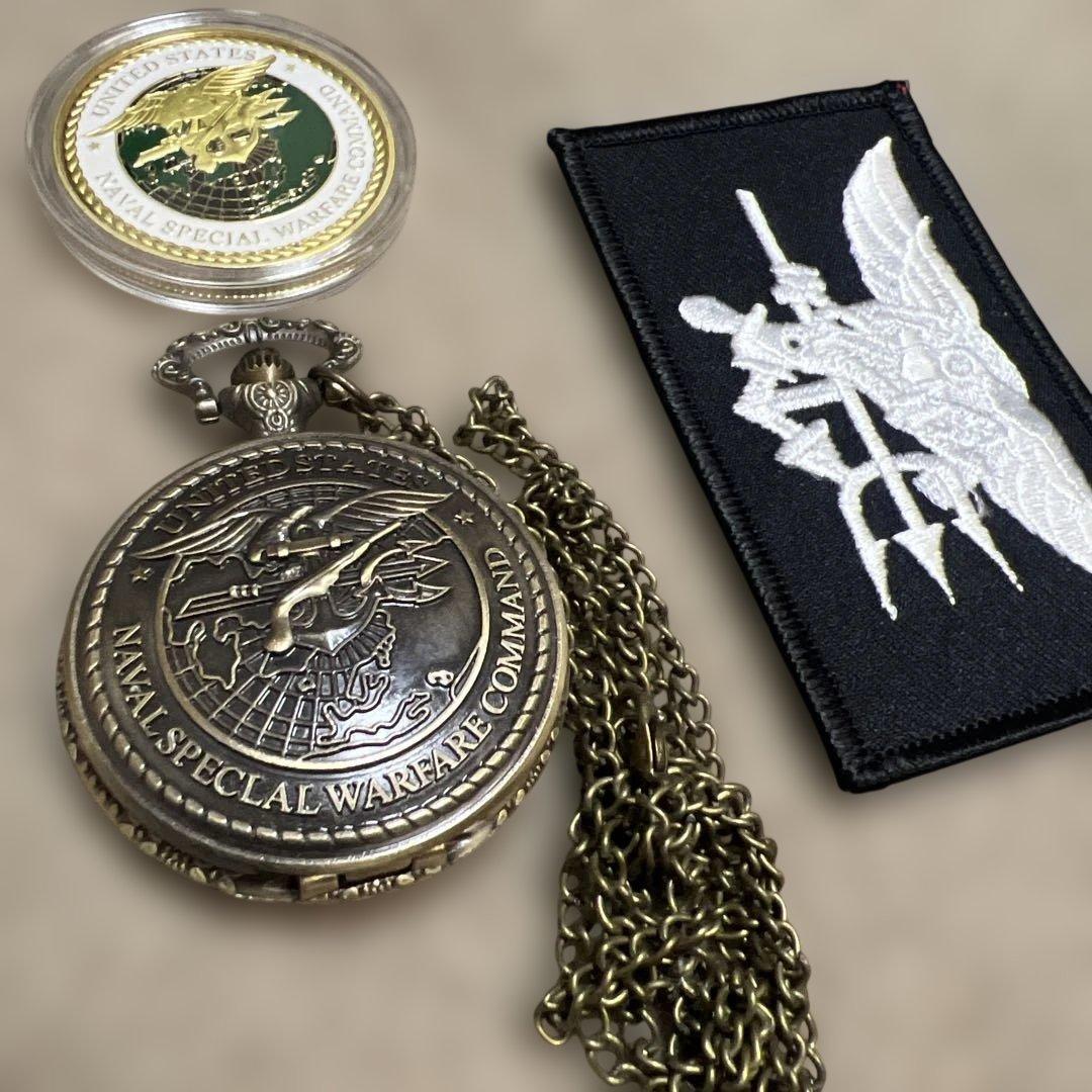 実物　イラク戦争米軍海軍特殊部隊シールズポケットウォッチ ワッペン4点セット