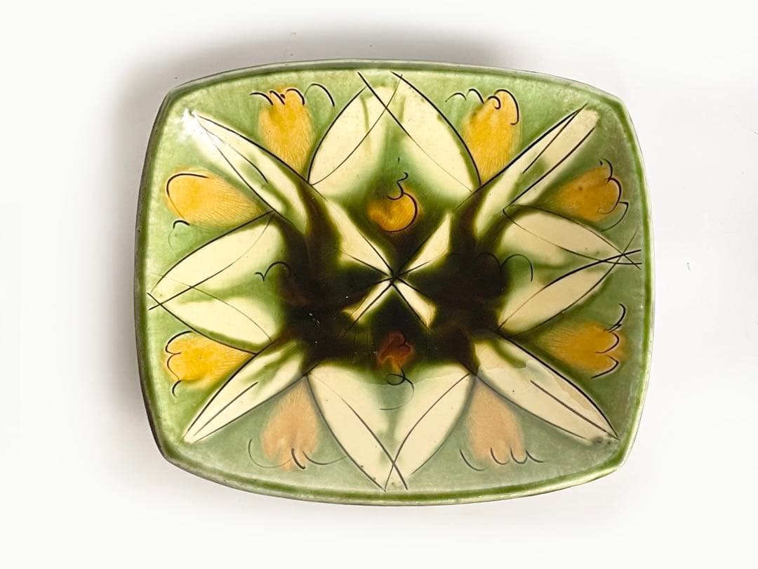 陶芸家　船木研兒　船木研児　舩木　三彩釉線彫　大鉢　オーバル皿　角皿　緑釉