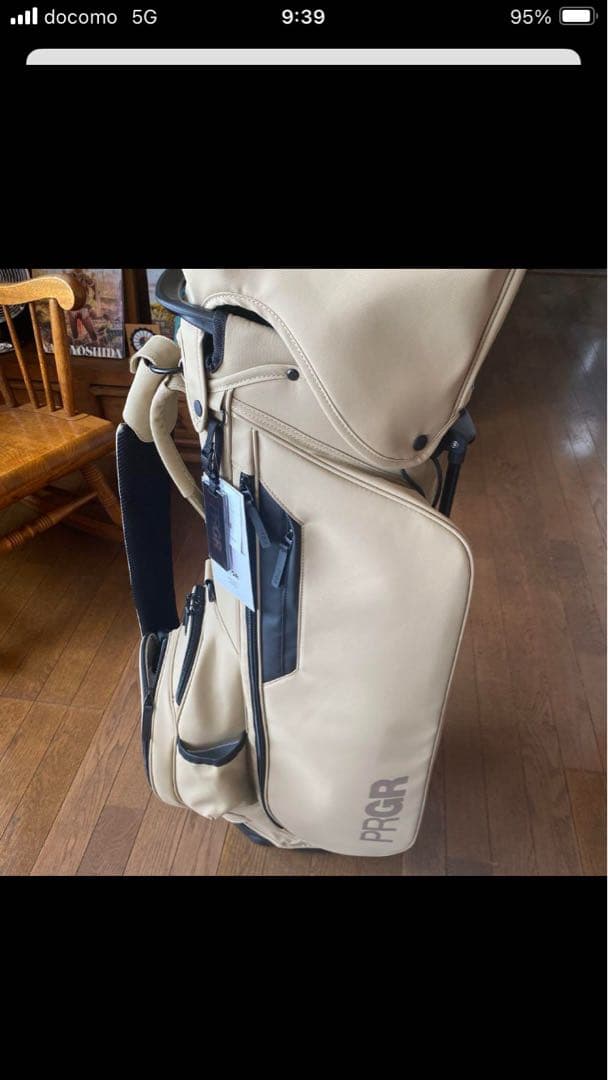 PRGR ベージュ キャディバッグ スタンド付き