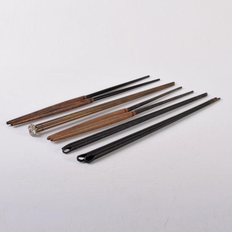 茶道具　銅製2膳　鉄製3膳　火箸　五膳まとめて　箱付　C　8032