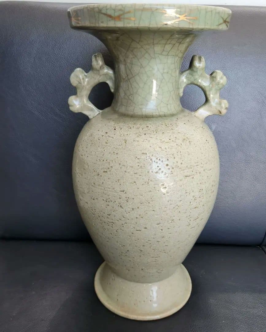 美術品 大堀 相馬焼 松永窯 耳付き花瓶(特大)