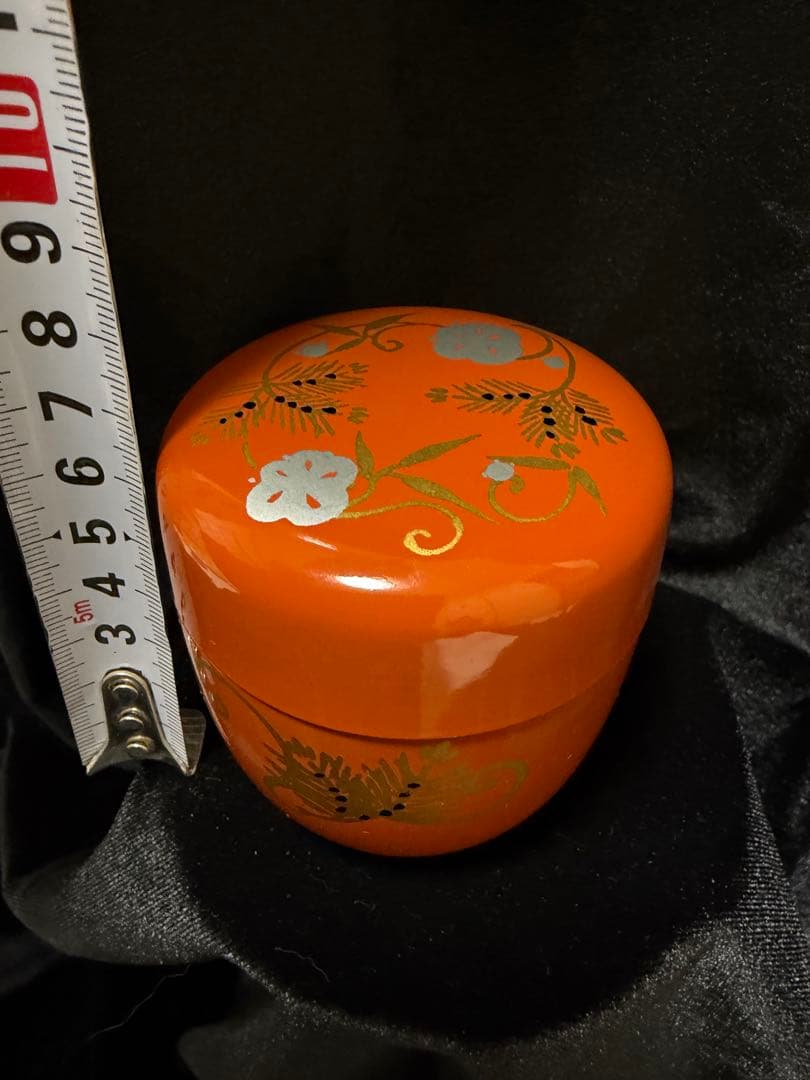 棗 無垢 なつめ 茶入れ 茶道具 茶筒花七宝蒔絵輪島塗直径6cm×高6.5cm