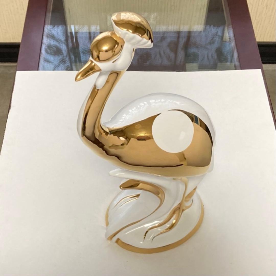 AHURA⁇ 鳥 置物 オブジェ ゴールド 金彩 白磁 陶磁器 レトロ