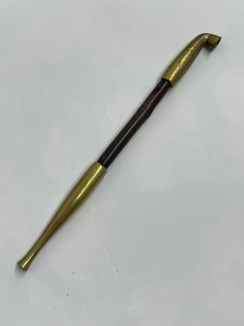 【煙管】 煙草入 煙管筒 金口 細工 彫刻 一式 骨董 アンティーク 時代物