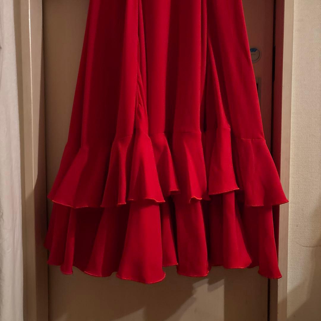 フラメンコ用赤いロングドレス