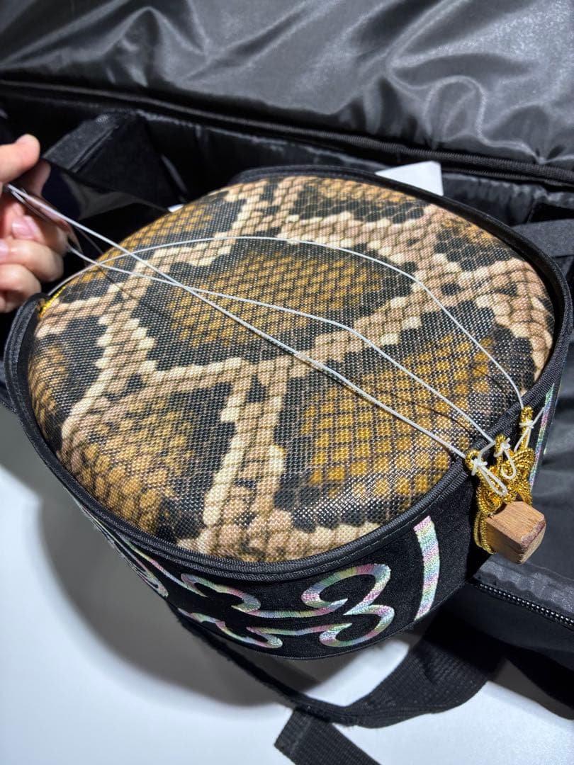 G）沖縄 民謡楽器 和楽器 三線 人工蛇皮 専用ケース付き 三線用つめ付き