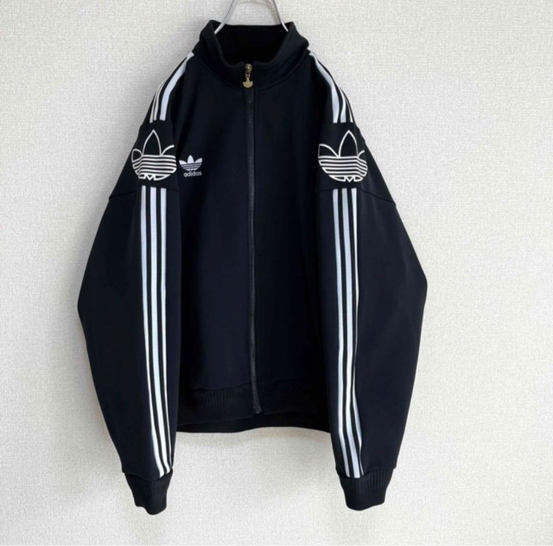 adidas アディダス トラックジャージ ブラック 胸元&両袖ロゴ 90s