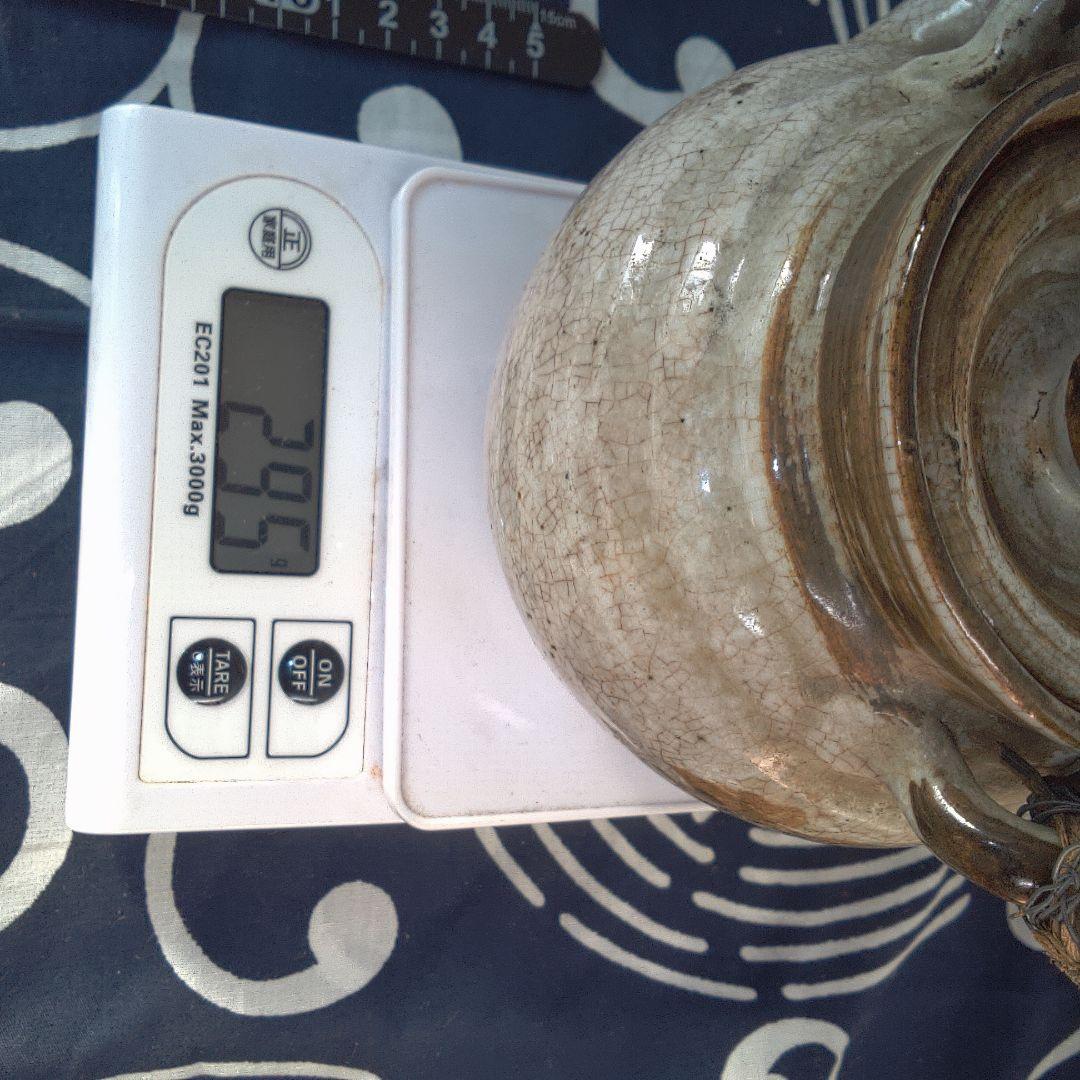 骨董２手作り陶器急須 籐ハンドル付き 水漏れあります