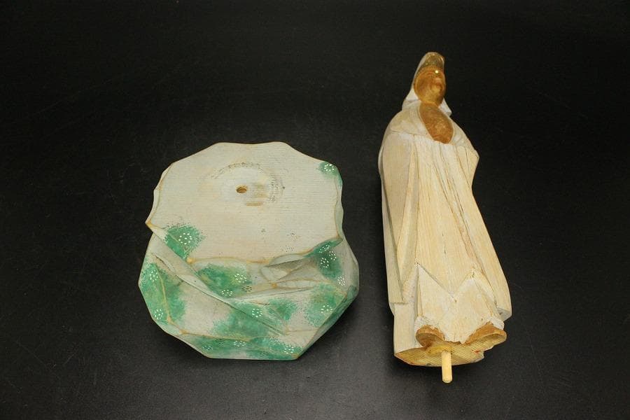 仏教美術 彩色 観音菩薩像 木彫(A705)