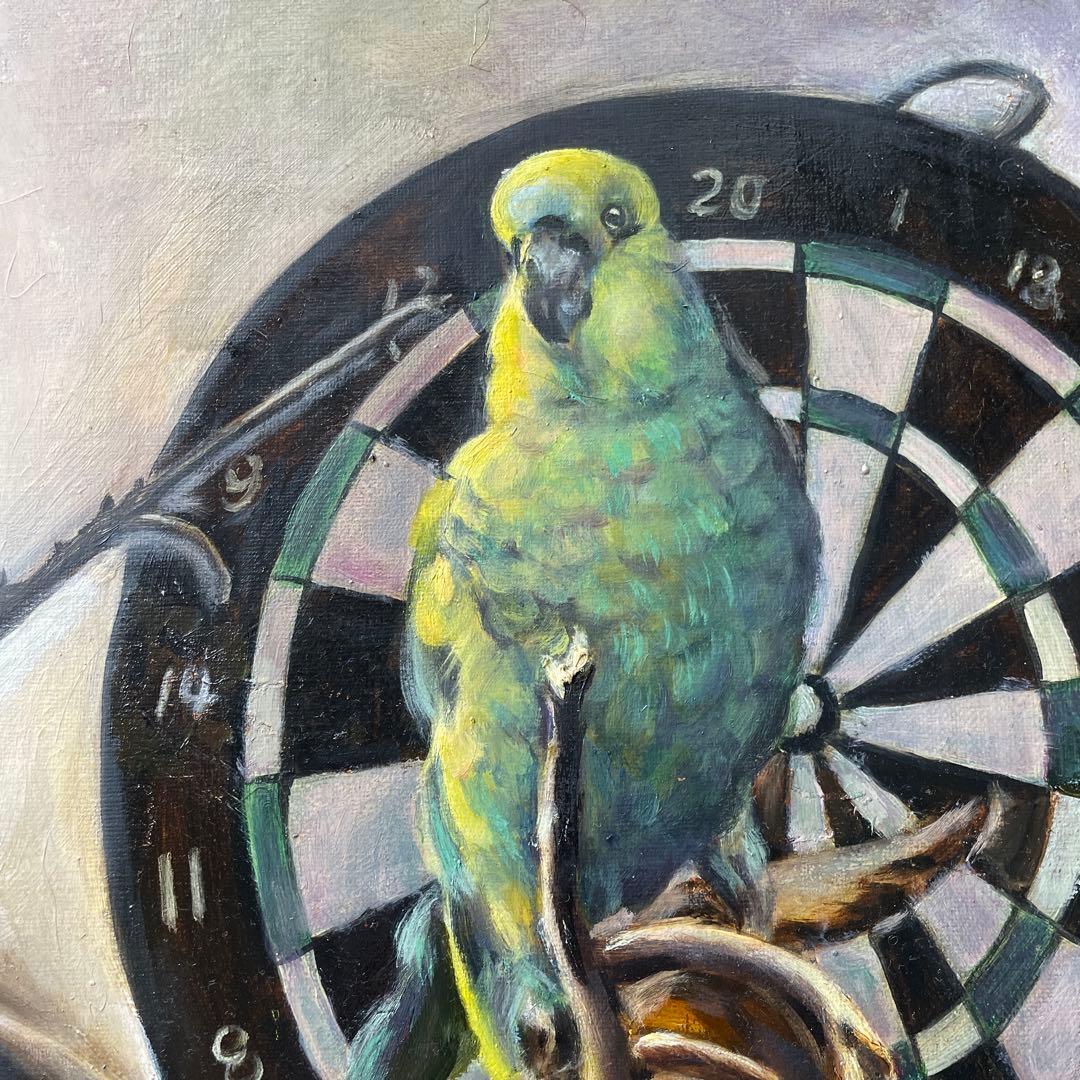 オウムと果物の油彩画 F8サイズ