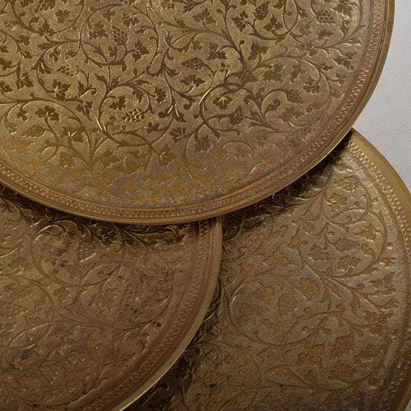 時代金工　印度製　黄銅　苺唐草文　槌出　皿　五客　時代箱　V　R8304