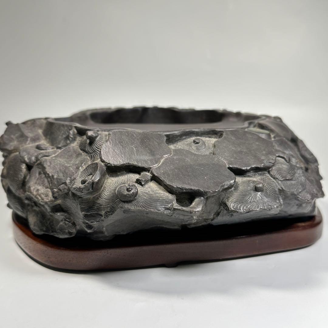 M1080S 大型 大硯 硯石　端渓◆28×27㎝重さ7.9kg唐物 眼 蓮花