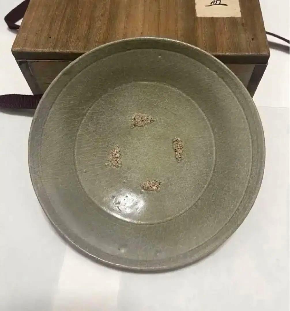 中国 骨董品 李朝 青磁 茶盌 アンティーク 箱付 古玩 古美術