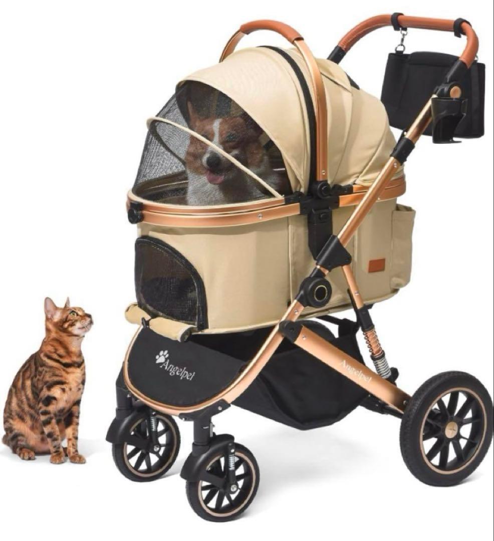 Angelpet ペットカート 分離型 犬用 バギー いぬ用 4輪　カーキ