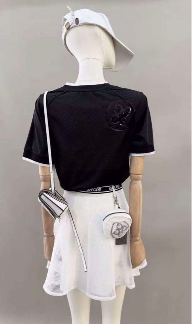 G/FORE ジーフォア レディース ゴルフウェアセット 黒シャツ 白スカート