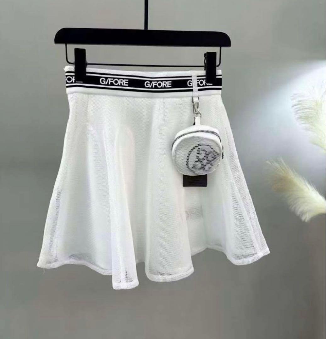 G/FORE ジーフォア レディース ゴルフウェアセット 黒シャツ 白スカート