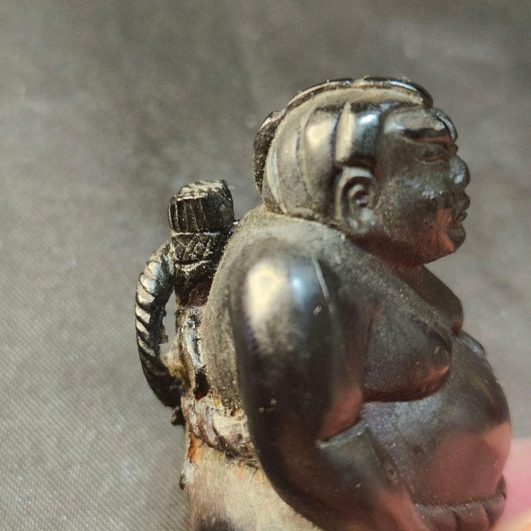 江戸骨董 黒檀彫り根付 相撲力士 手作り 無銘 時代物 旧家蔵出蒐集家放出美品