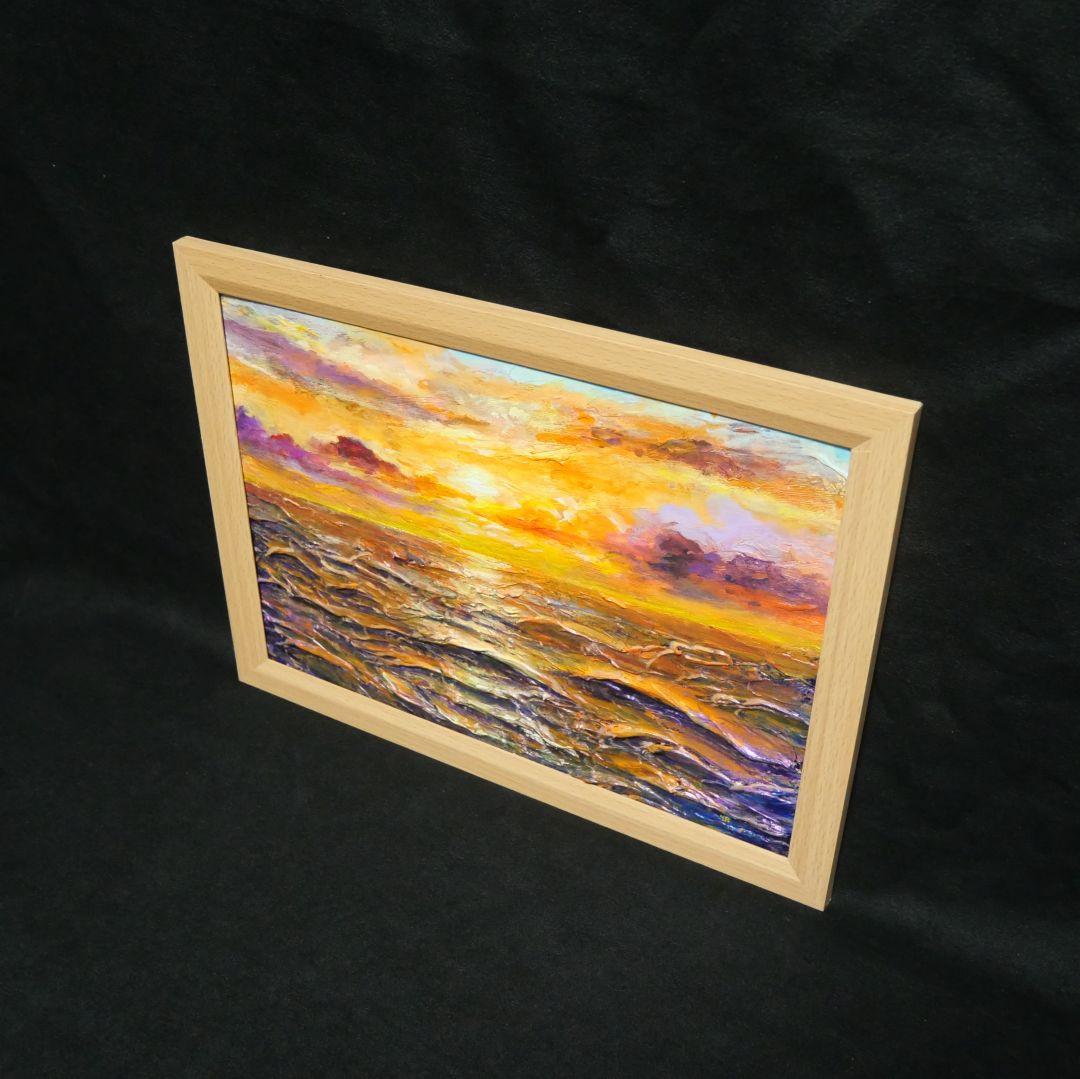 油絵 油彩 油彩画 絵 絵画【夕焼けの海】A4