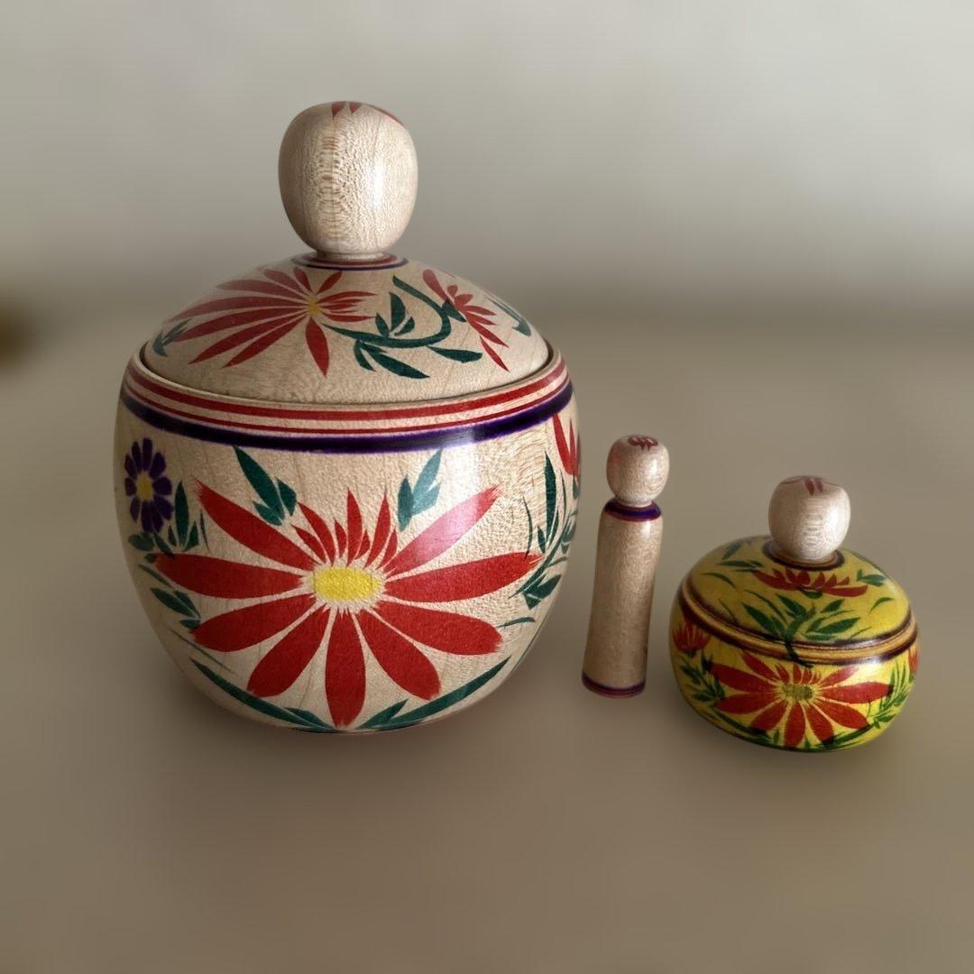 三春文雄工人 こけし 【蓋付き入れ子えじこ】