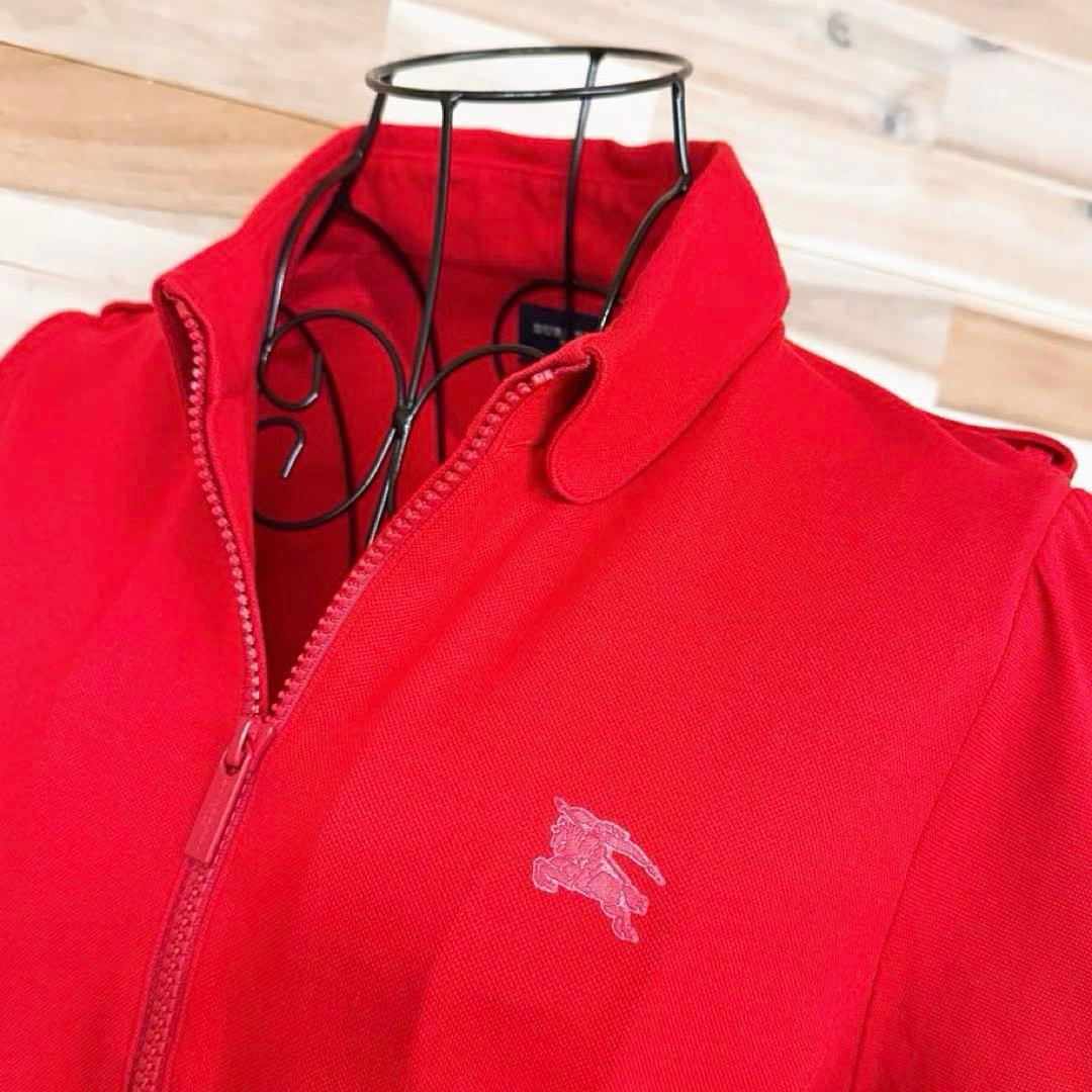 【バーバリー】コットン ブレンド 半袖ジップアップ ワンピース ゴルフ 赤レッド