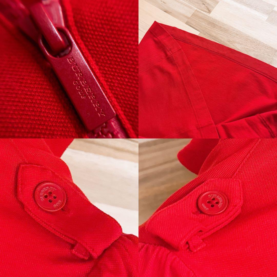 【バーバリー】コットン ブレンド 半袖ジップアップ ワンピース ゴルフ 赤レッド