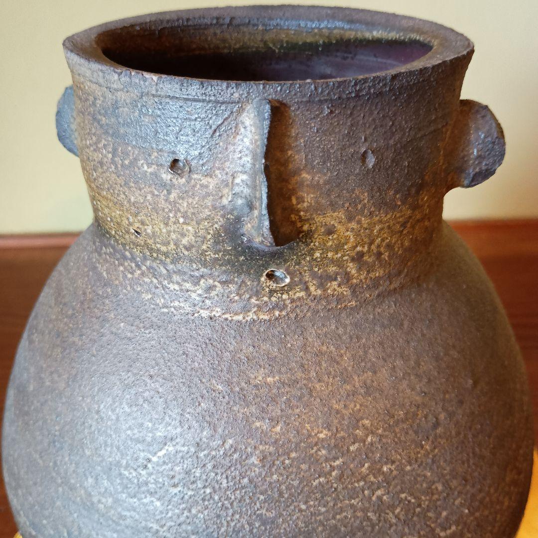 希少　藤原雄　備前　人面壺　　胡麻