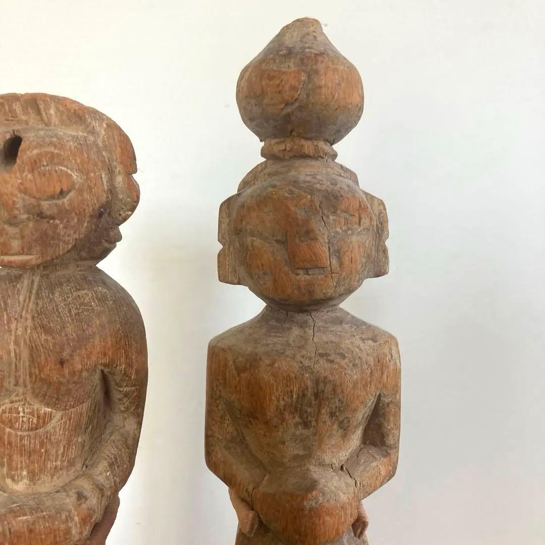 インド民族木彫像ペア｜ギャラリー猫購入品｜宗教民芸・アートオブジェ（H27cm）