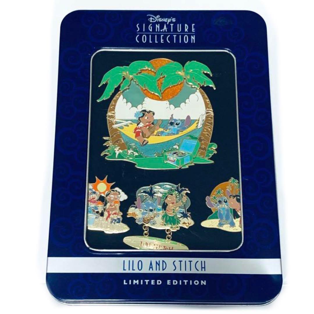 【海外ディズニー】LE750 リロ　& スティッチ 缶ケース入り　ピンバッジ