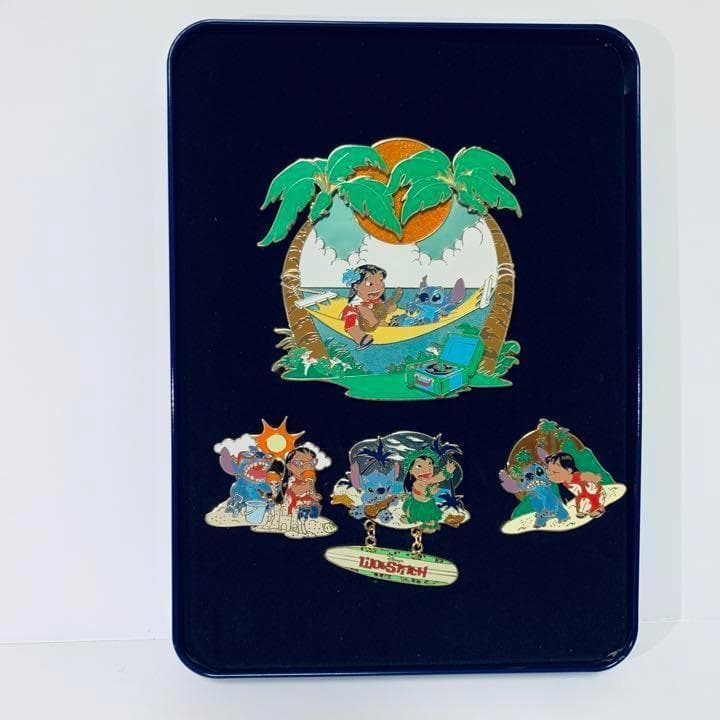 【海外ディズニー】LE750 リロ　& スティッチ 缶ケース入り　ピンバッジ