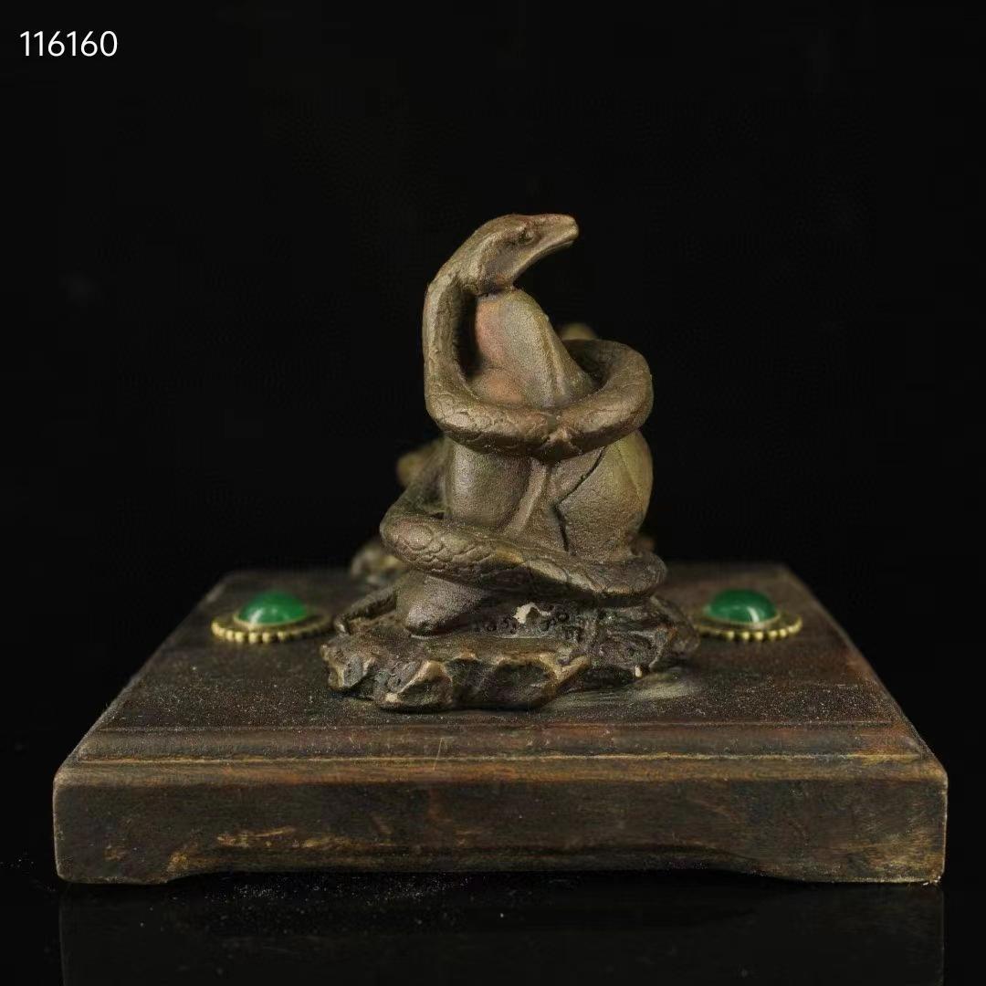 中国古美術・古い純銅・純手作り・宝石をモザイク招財蛇の飾り ・書道品・風水開運