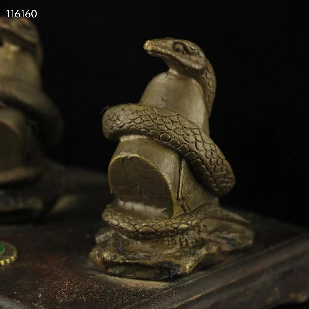 中国古美術・古い純銅・純手作り・宝石をモザイク招財蛇の飾り ・書道品・風水開運