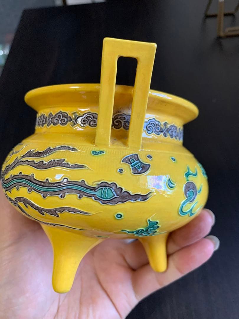 希少 十四代 永楽善五郎〔妙全〕作 紫交趾龍に鳳凰紋香爐 茶道具 旧家蔵出 古玩