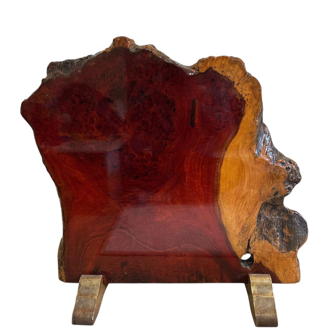 天然木 花梨　無垢材 一枚板 置物 オブジェ 飾り板 台座付き