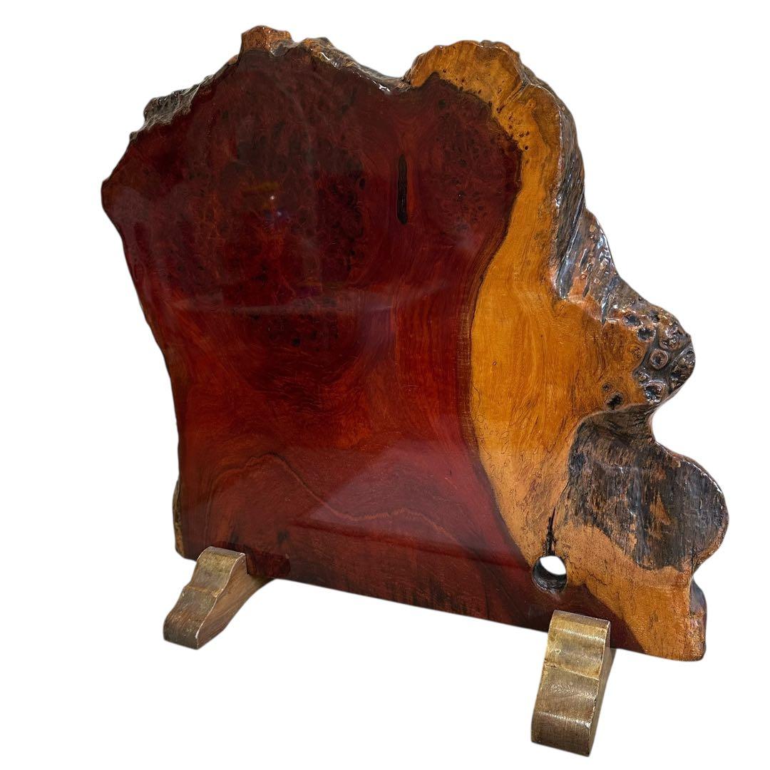 天然木 花梨　無垢材 一枚板 置物 オブジェ 飾り板 台座付き