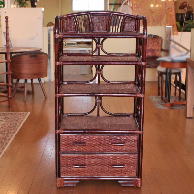 ラタン製ラック オープンラック 籐家具 棚 ブラウン 214-1332