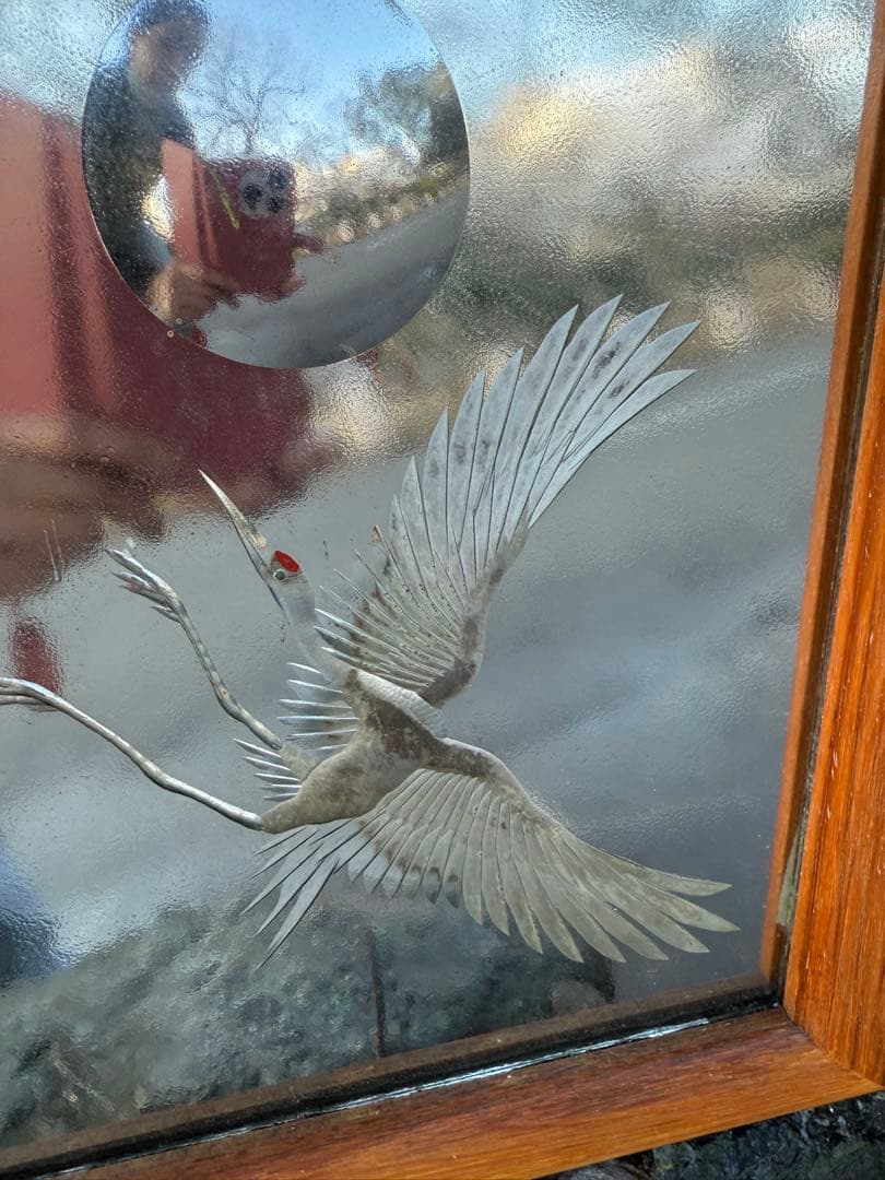 鶴の彫刻 ミラーアート