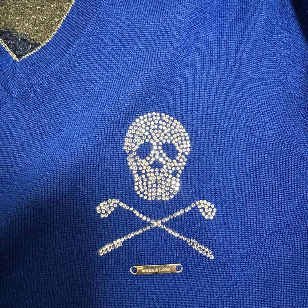 MARK & LONA マーク＆ロナ スカル ラインストーン Vネック ニット
