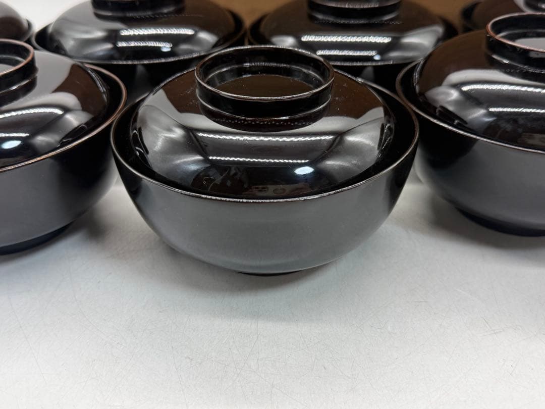 時代　輪島塗　黒蒔絵　大根模様吸い物椀9点　木製　共箱260204