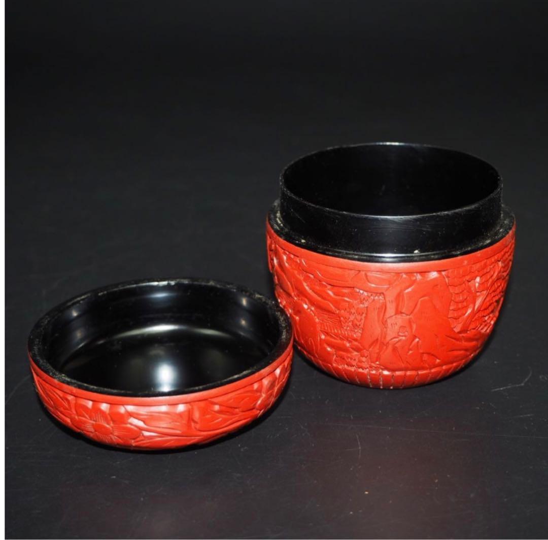 送料無料　時代物　山水楼閣紋堆朱棗　茶道具