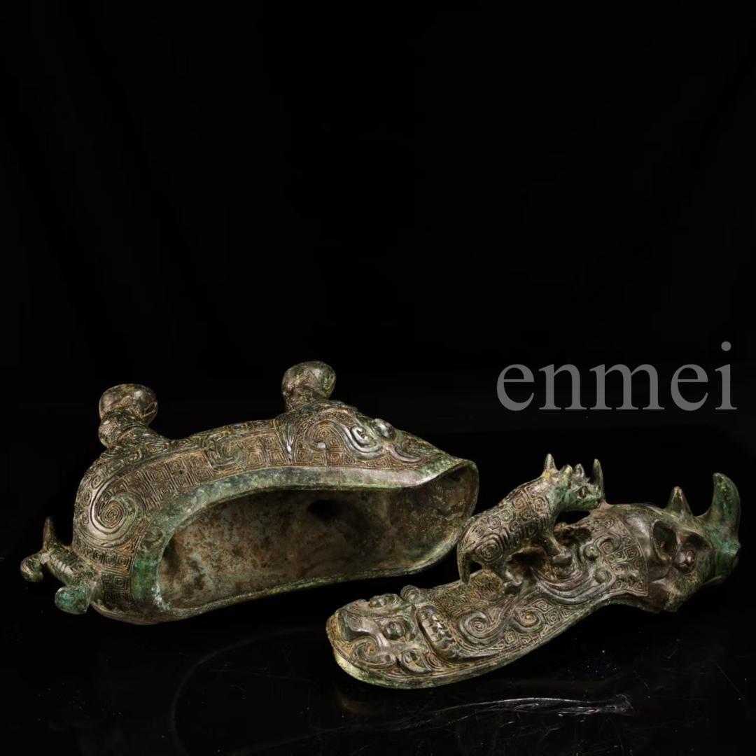 中国古美術・下鄕収集・青銅製牛觥・サイ・鏨刻高浮彫・純銅製・置物・風水開運・酒具