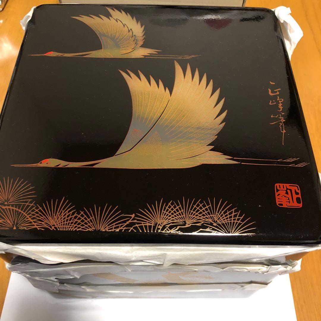 漆器 重箱 3段 鶴のデザイン