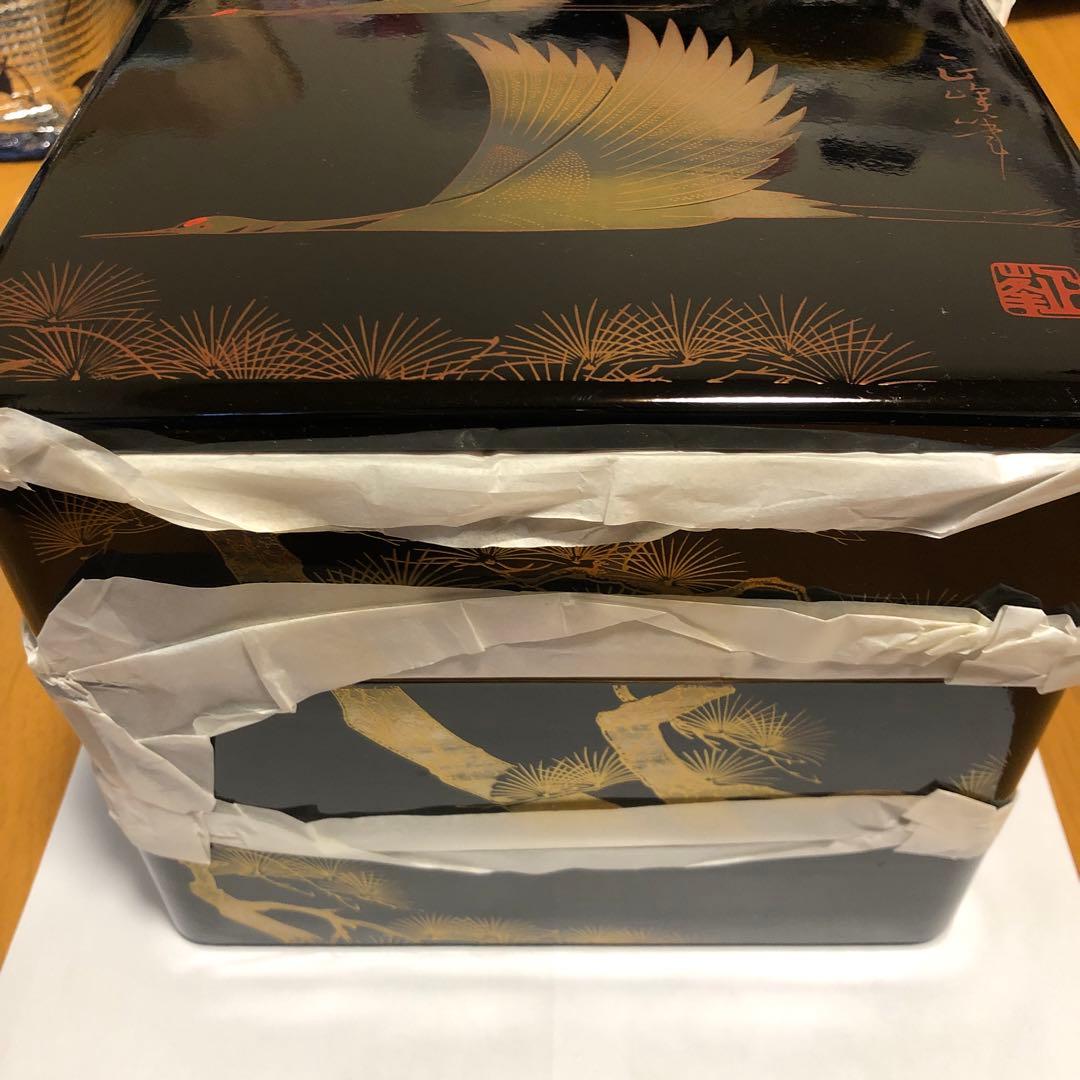 漆器 重箱 3段 鶴のデザイン