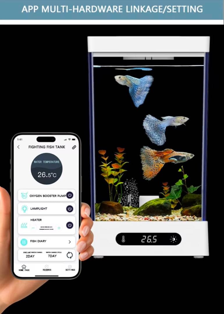 ◼︎特価 小型観賞魚コンパクト水槽 水温調整可能 ライト付き ベタ 金魚 熱帯魚★