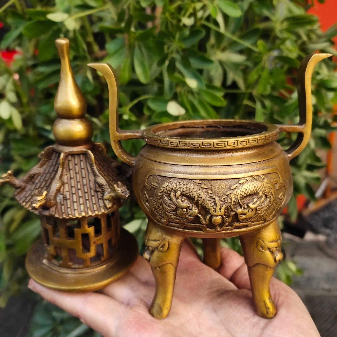 純銅製塔炉  細工 茶道具  工芸品 美術品 置物