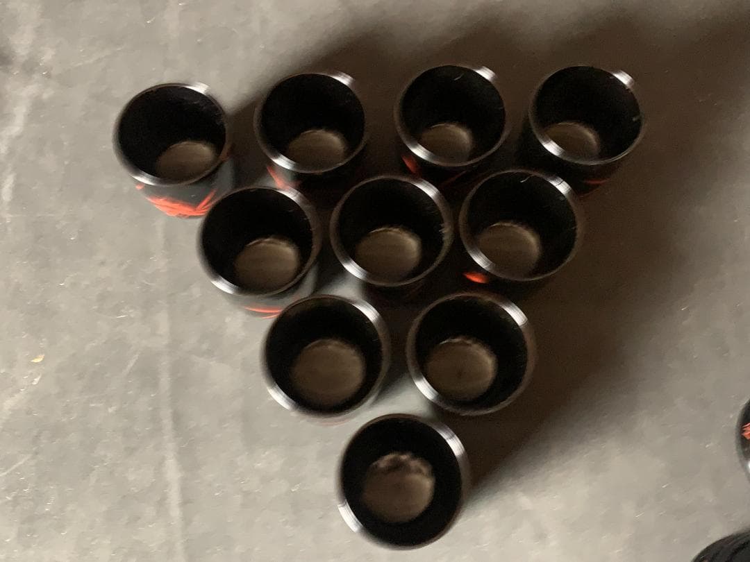 輪島塗 塩安製 朱竹文 天然木 黒塗 箸洗 小吸物椀 10客 共箱 茶懐石道具