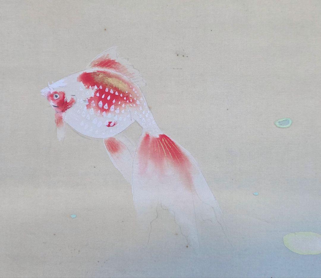 【池(金魚)図】北上聖牛 2718 掛け軸 共箱 肉筆
