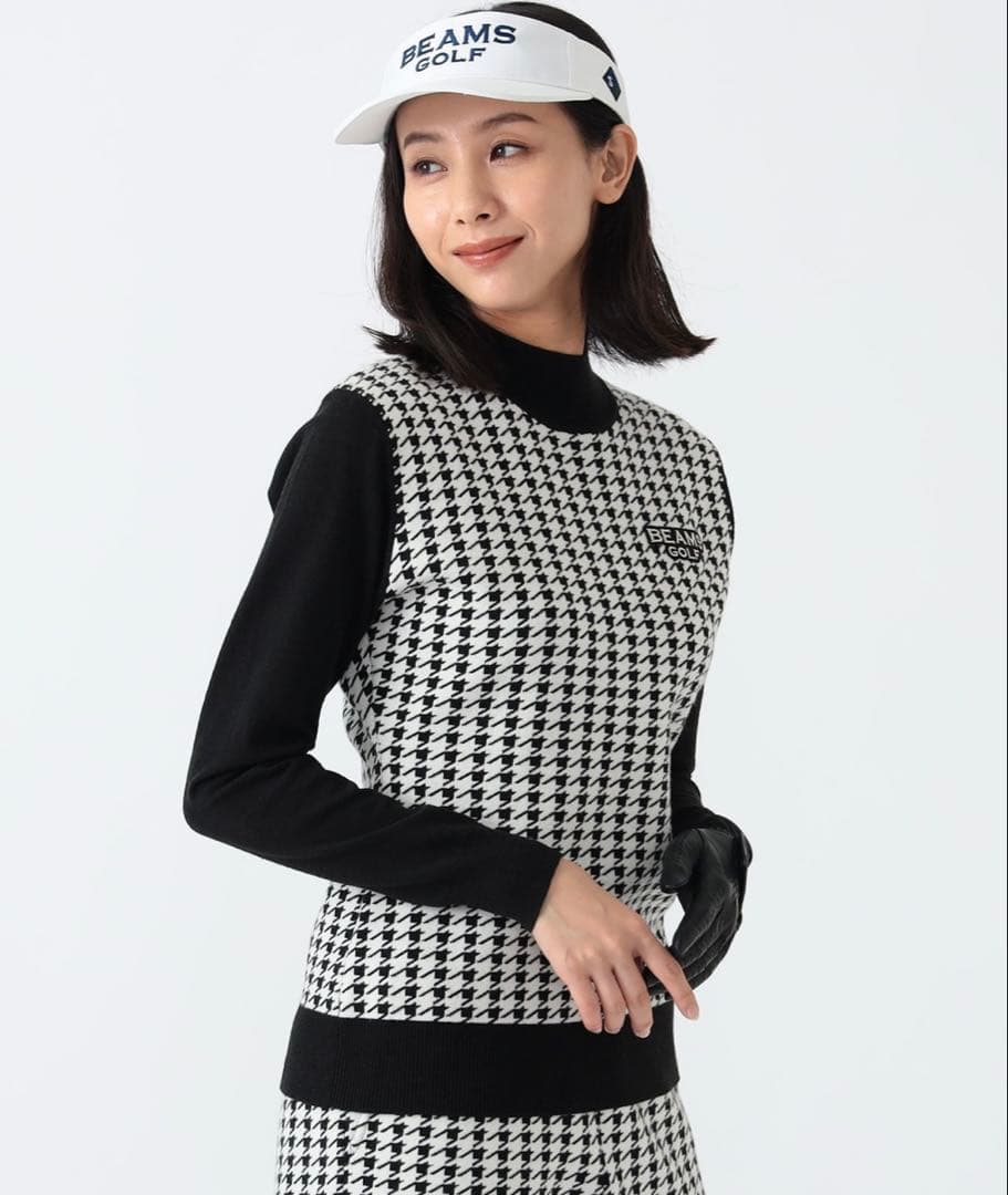 BEAMS GOLF ハウンドトゥース モックネックニット 千鳥格子 2024年