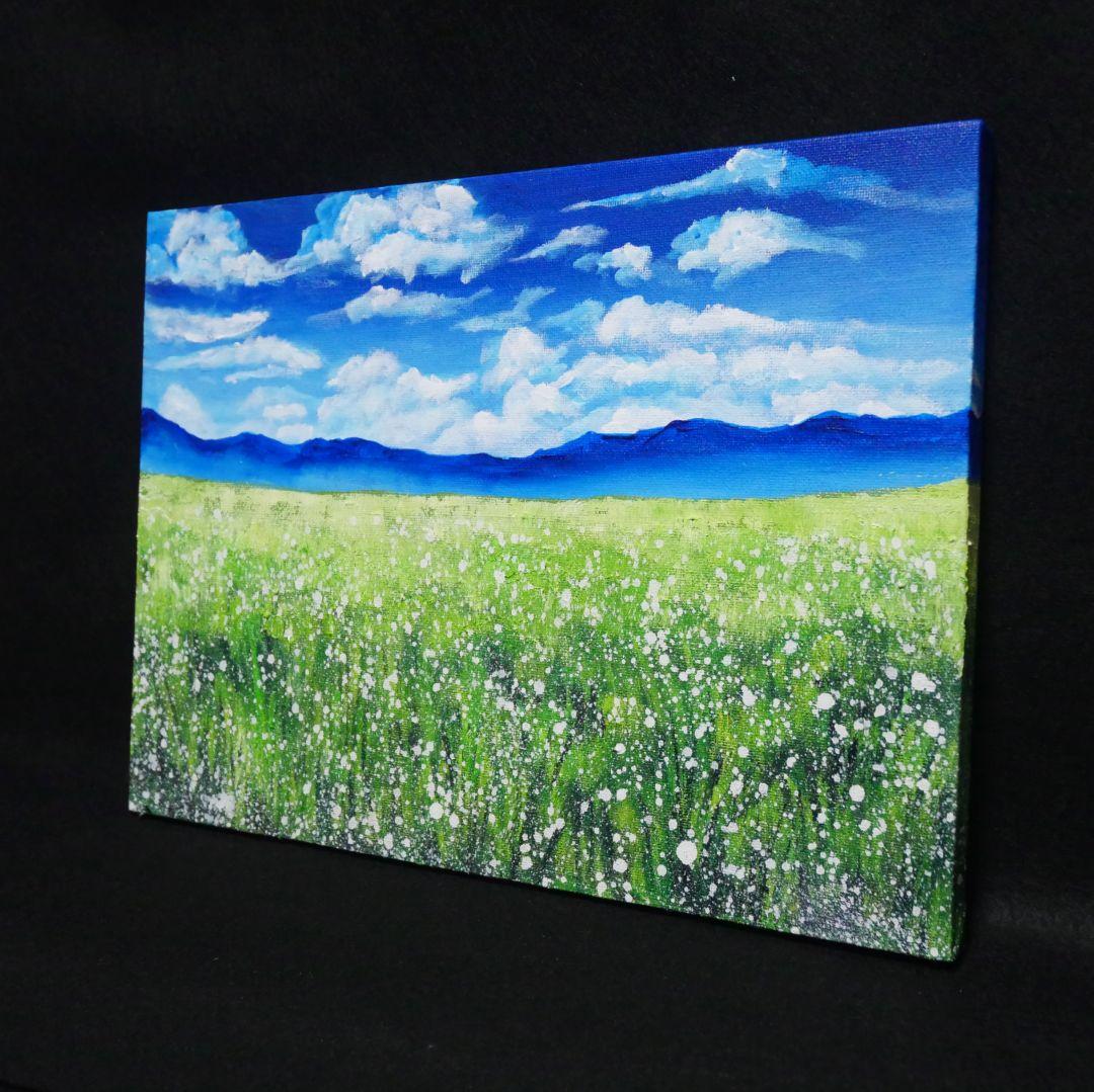 油絵 油彩 油彩画 絵 絵画 【草原に咲く白い花】