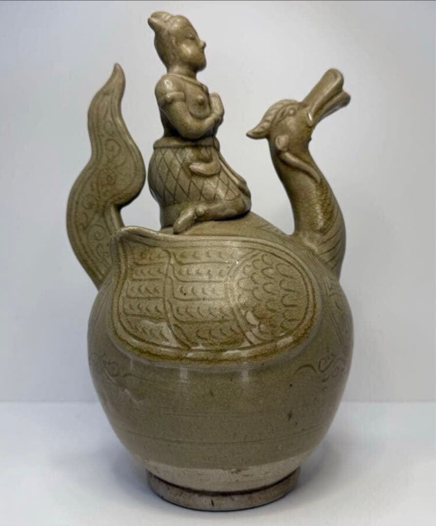 ベトナム陶器製 鶴の茶釜骨董品保証